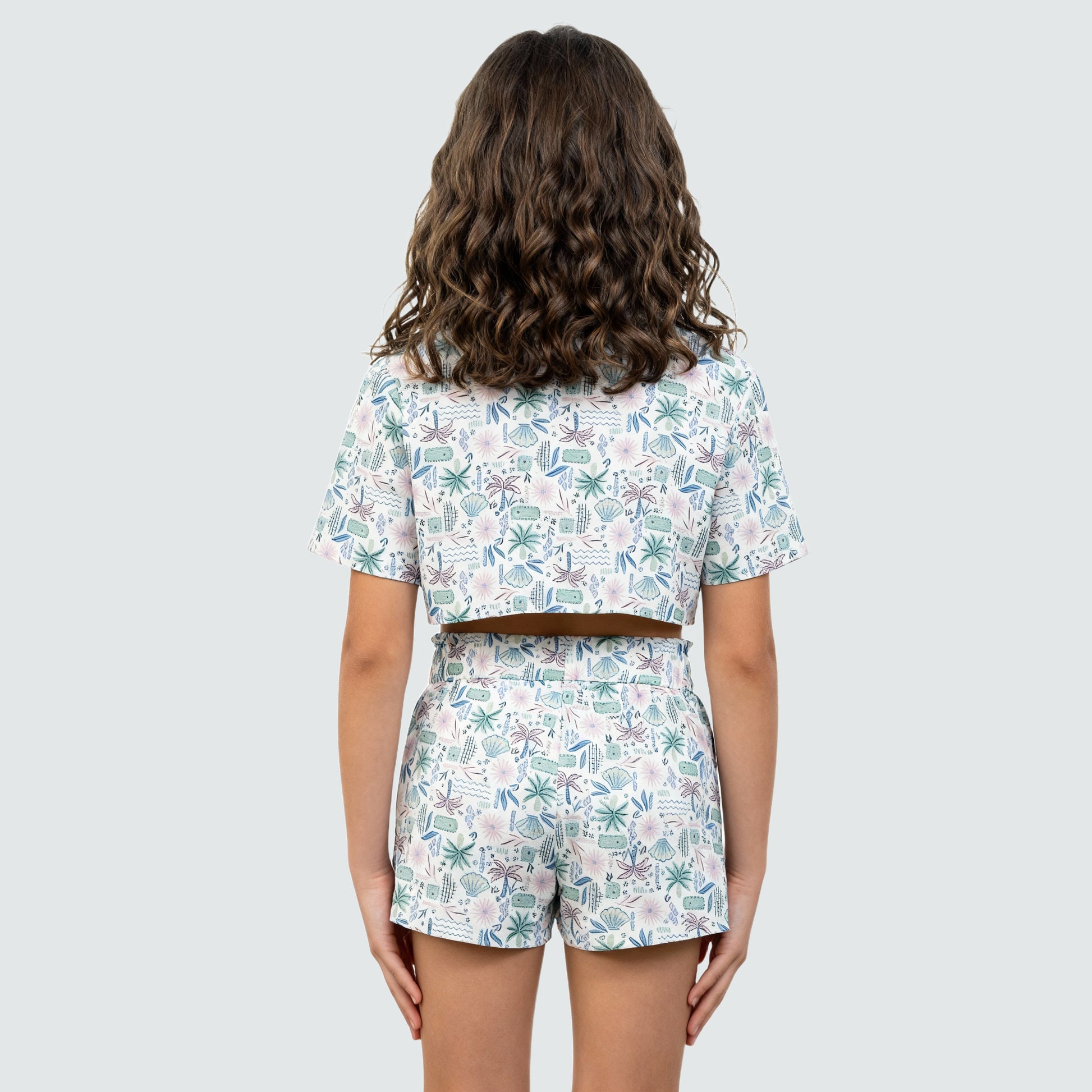 Girls Printed Camp Collar Top