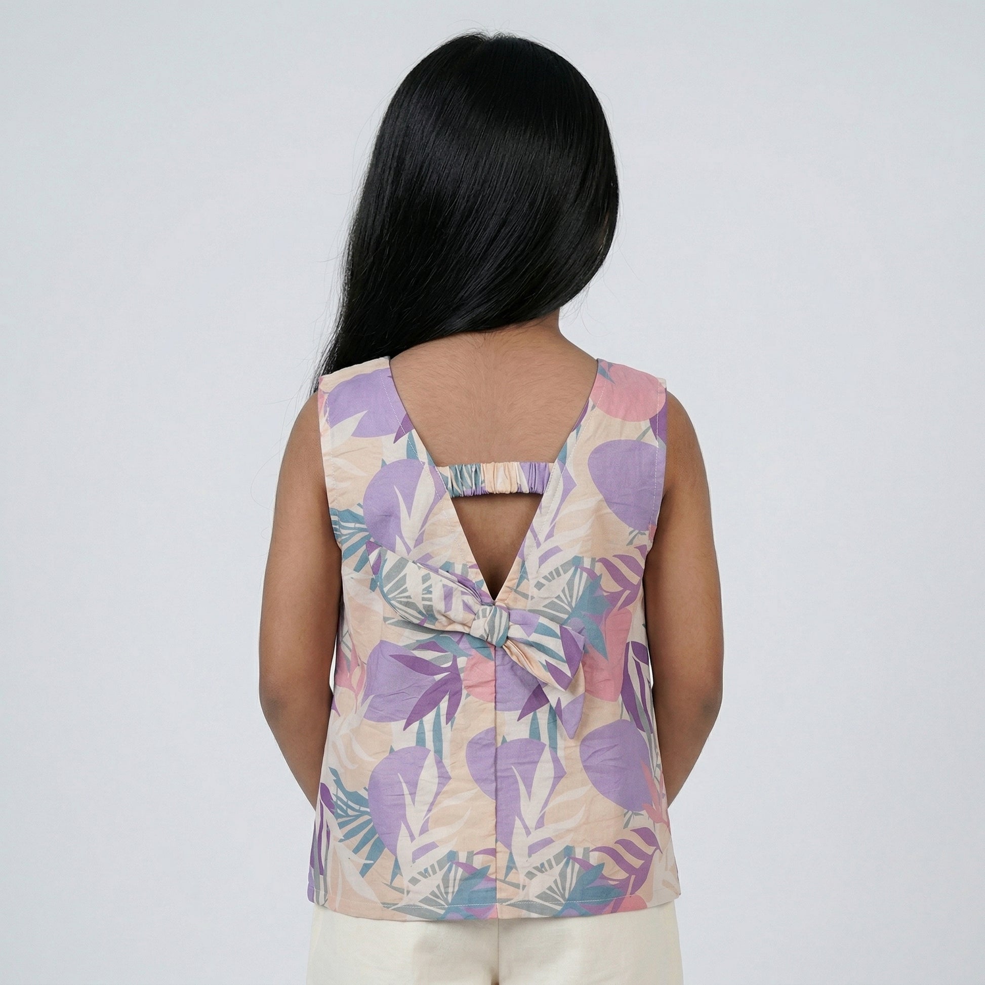 Girls Tropical Print Bow Detail Top