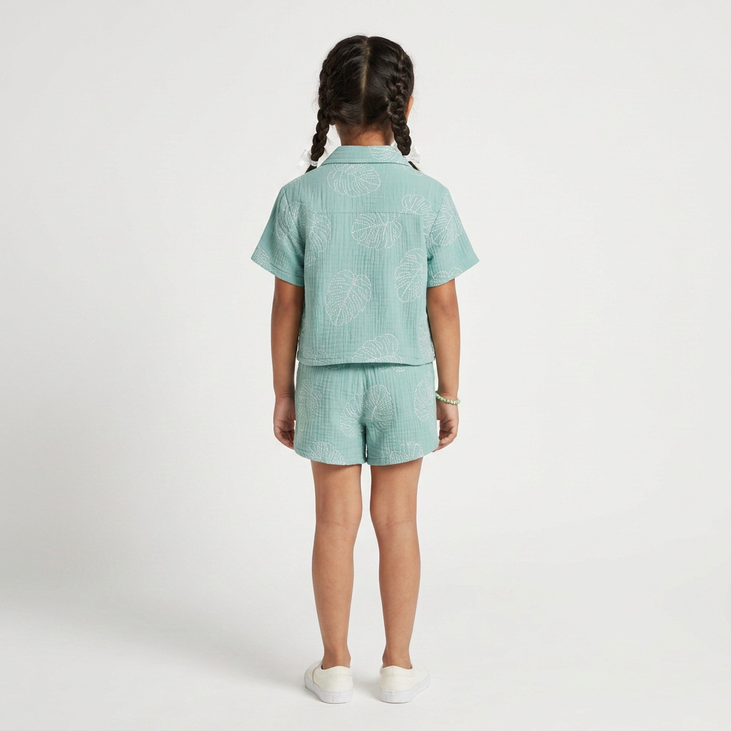 Girls Cotton Embroidered Leaf Tie-Up Top