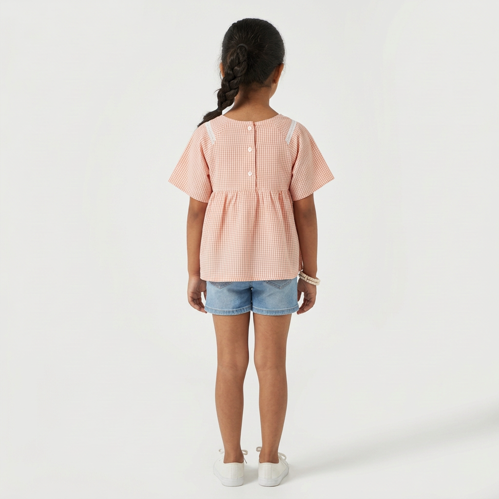 Girls Checkered Seersucker Top