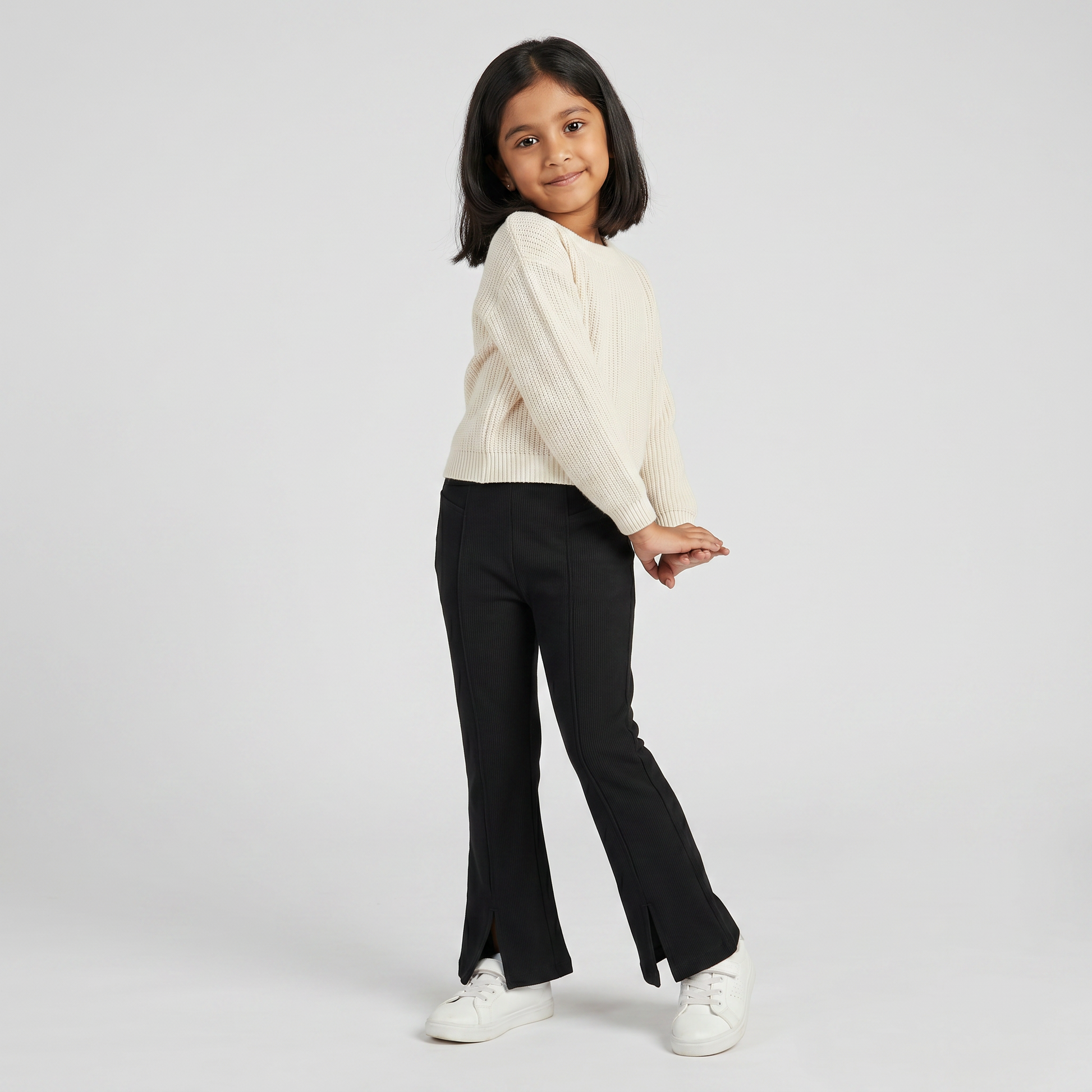 Girls Rib Trackpant With Hem Slit
