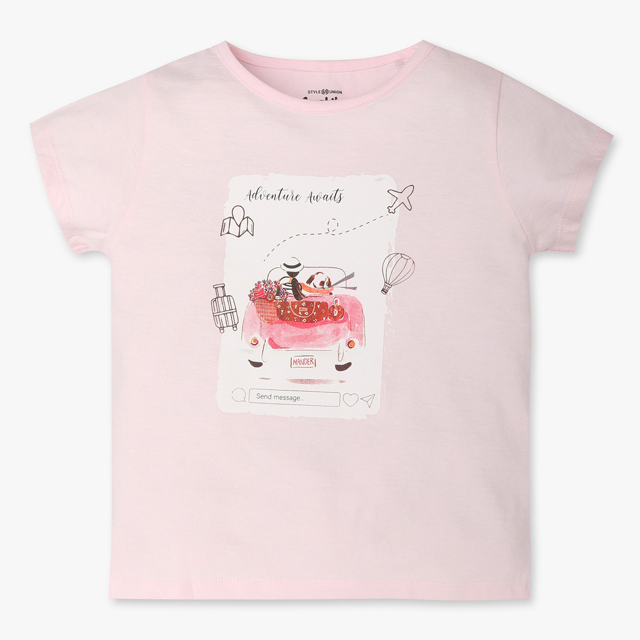 Girls Regular Fit Graphic Crew Neck T-Shirt