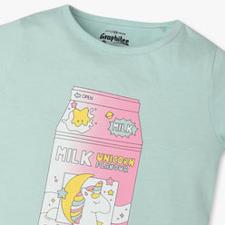 Girls Regular Fit Graphic Crew Neck T-Shirt