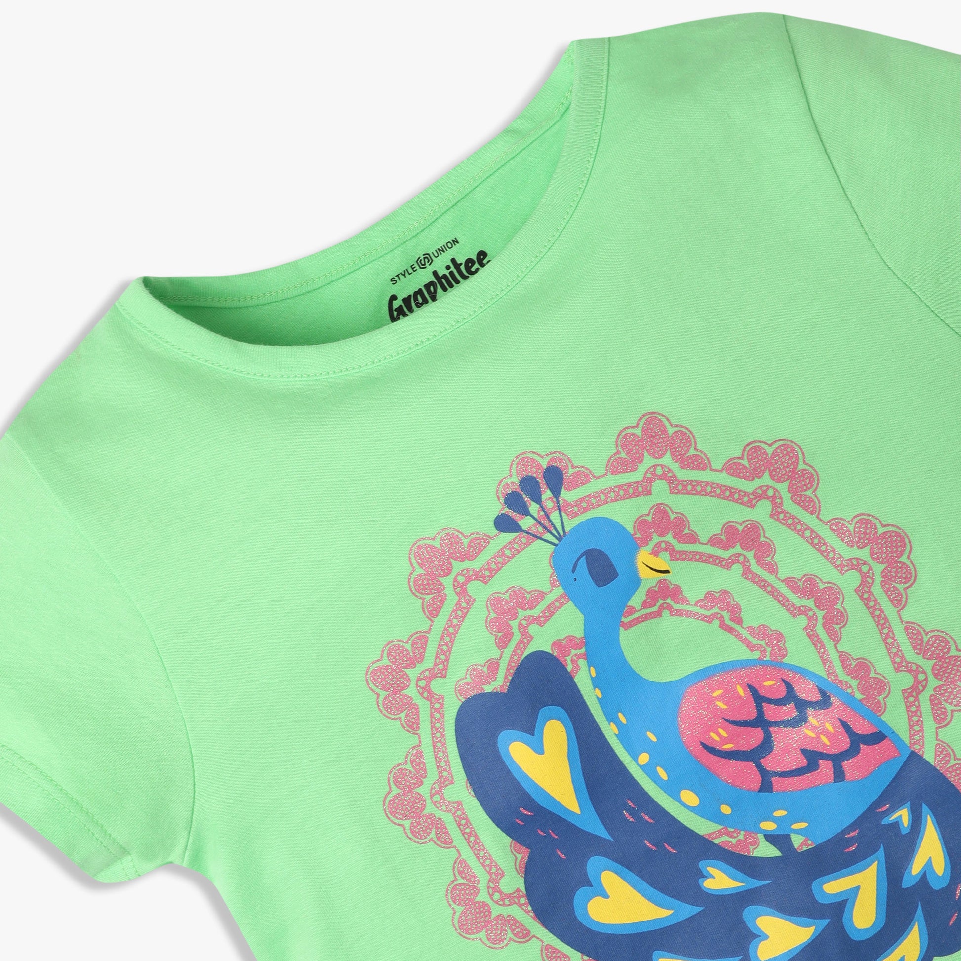 Girls Regular Fit Graphic Crew Neck T-Shirt