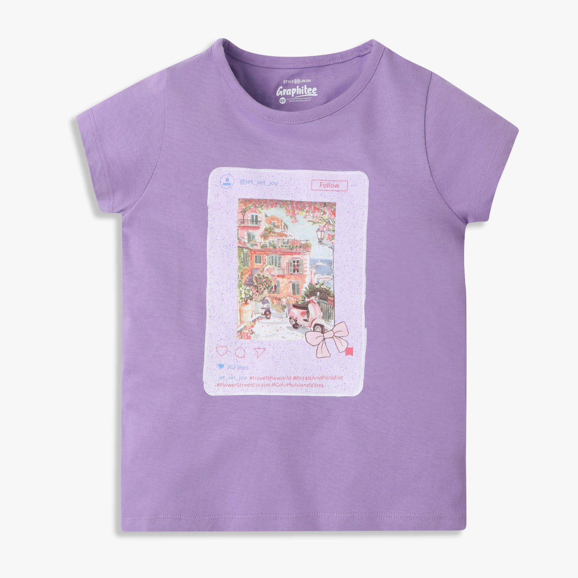 Girls Regular Fit Graphic Crew Neck T-Shirt