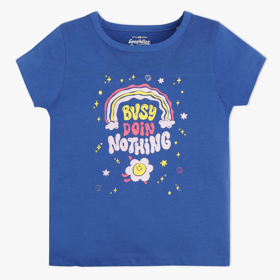 Girls Graphic Crew Neck Fun Playtime Graphic Tshirt | Basic Round Neck Body With Half Sleeve | Regular Fit And Length | Breathable & Absorbent 100% Cotton Single Jersey Fabric.