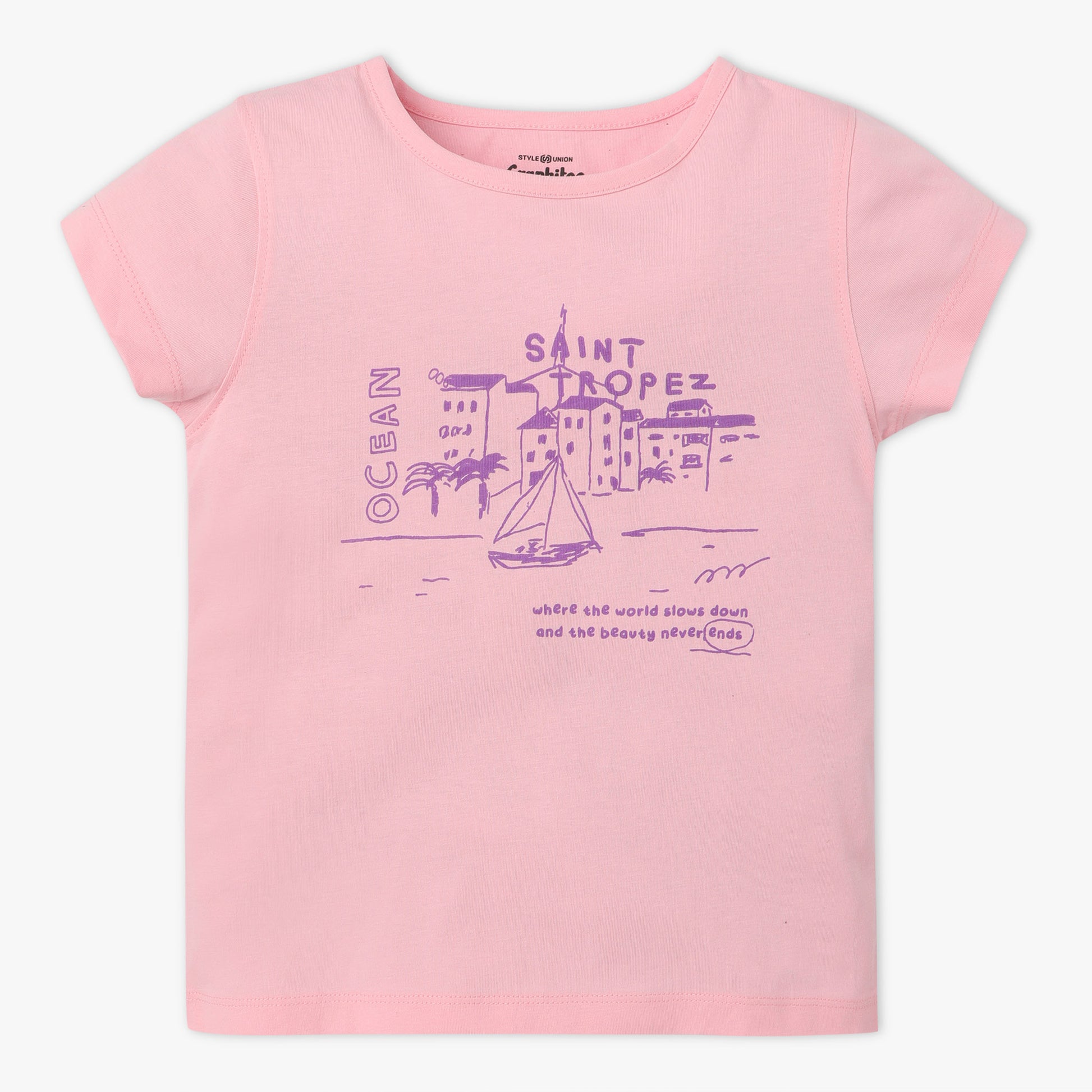 Girls Regular Fit Graphic Crew Neck Short Sleeve T-Shirt