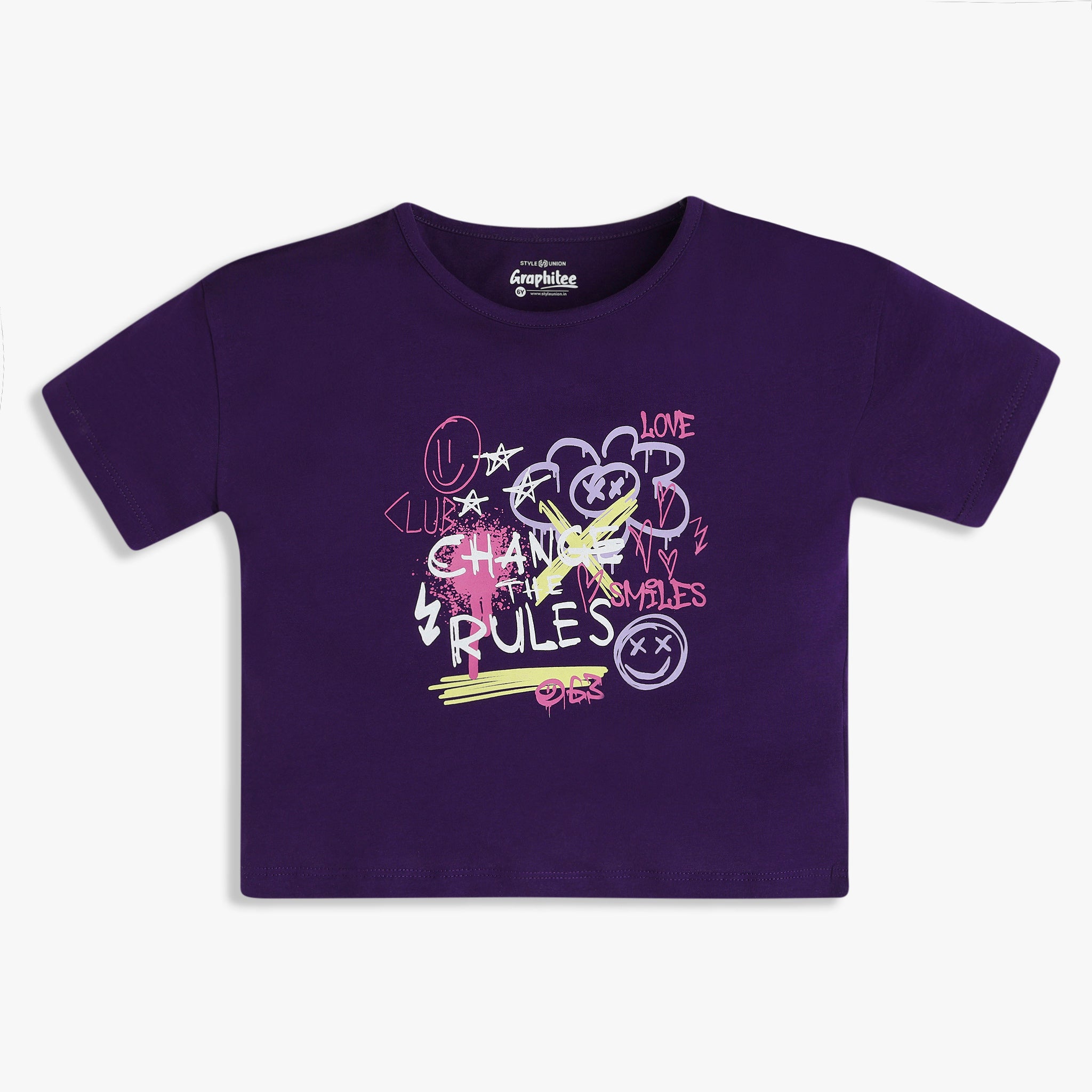 Girls Cotton Crew Neck Graphitee