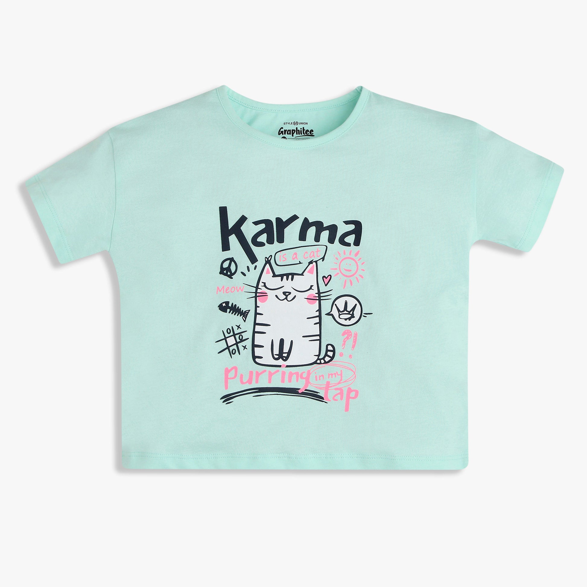 Girls Cotton Crew Neck Graphitee