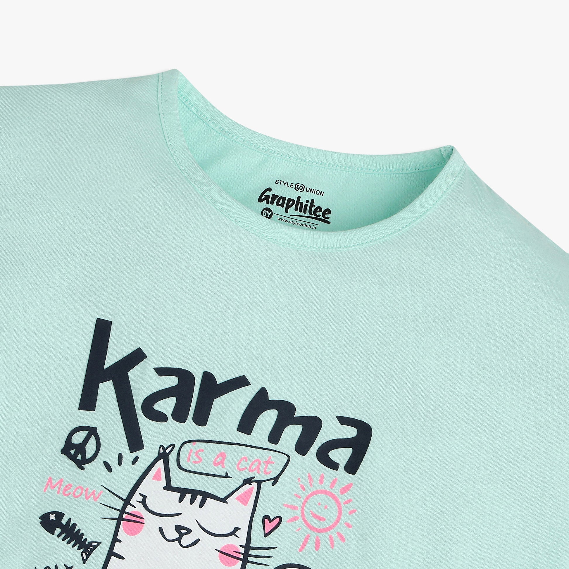 Girls Cotton Crew Neck Graphitee