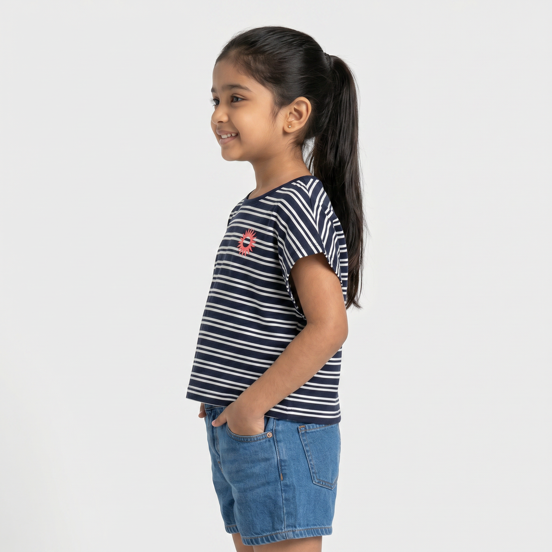 Girls Cotton Crew Neck Graphitee