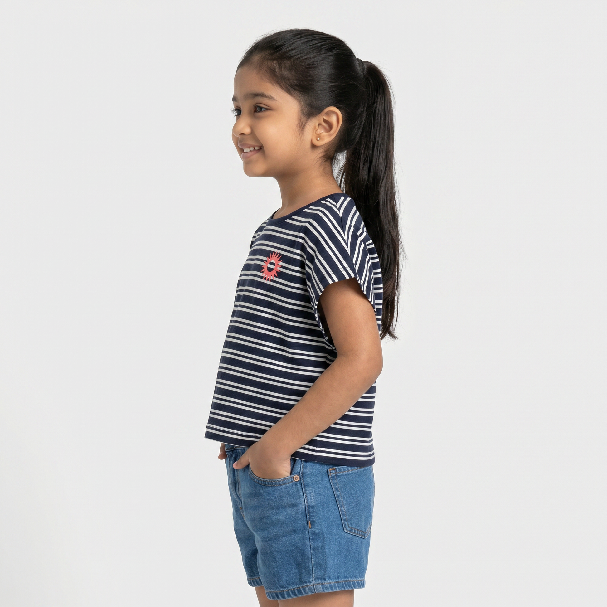 Girls Cotton Crew Neck Graphitee