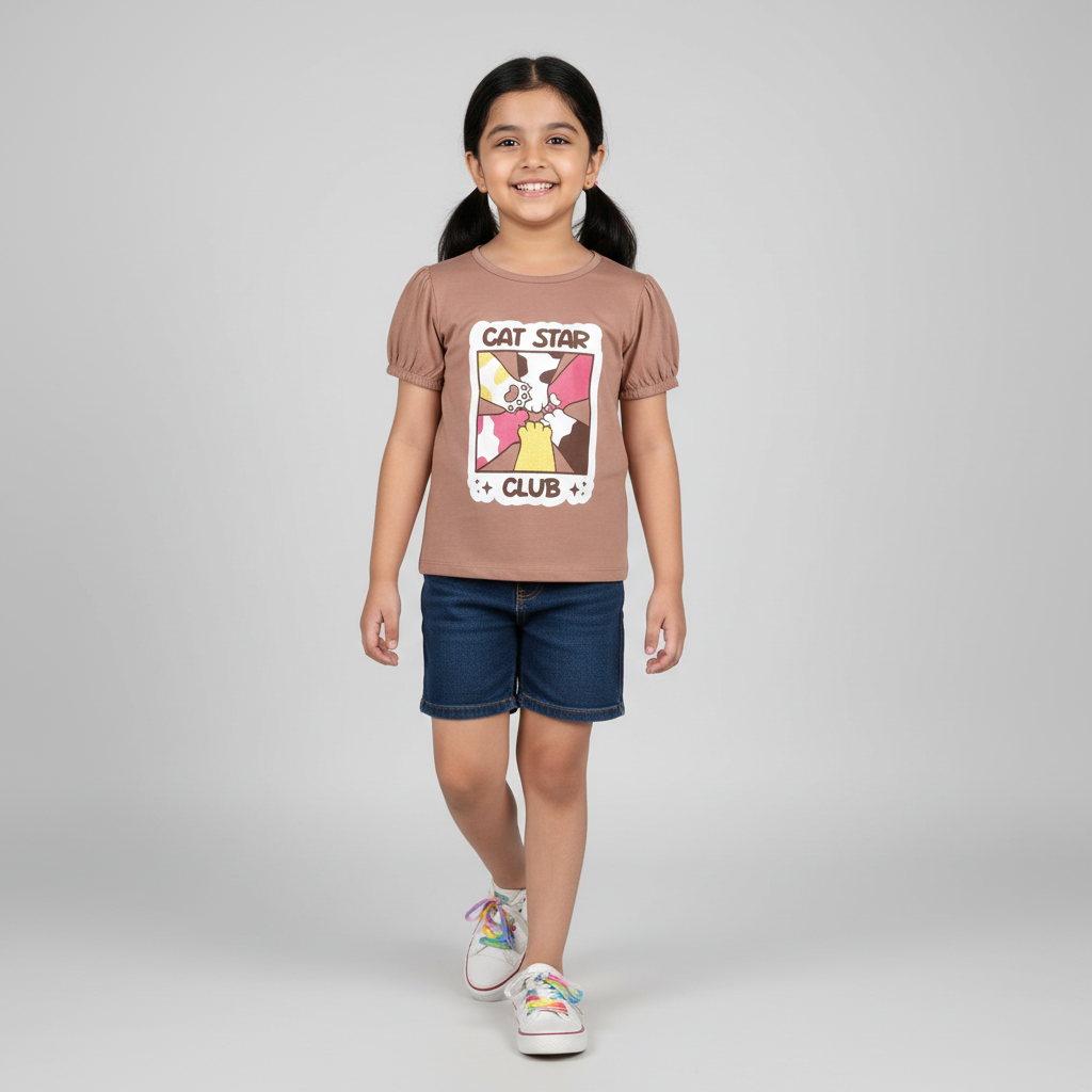 Girls Cotton Crew Neck Graphitee