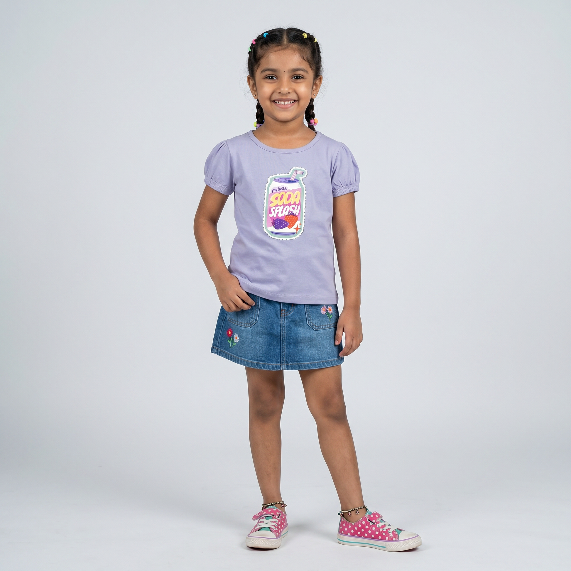 Girls Cotton Crew Neck Graphitee
