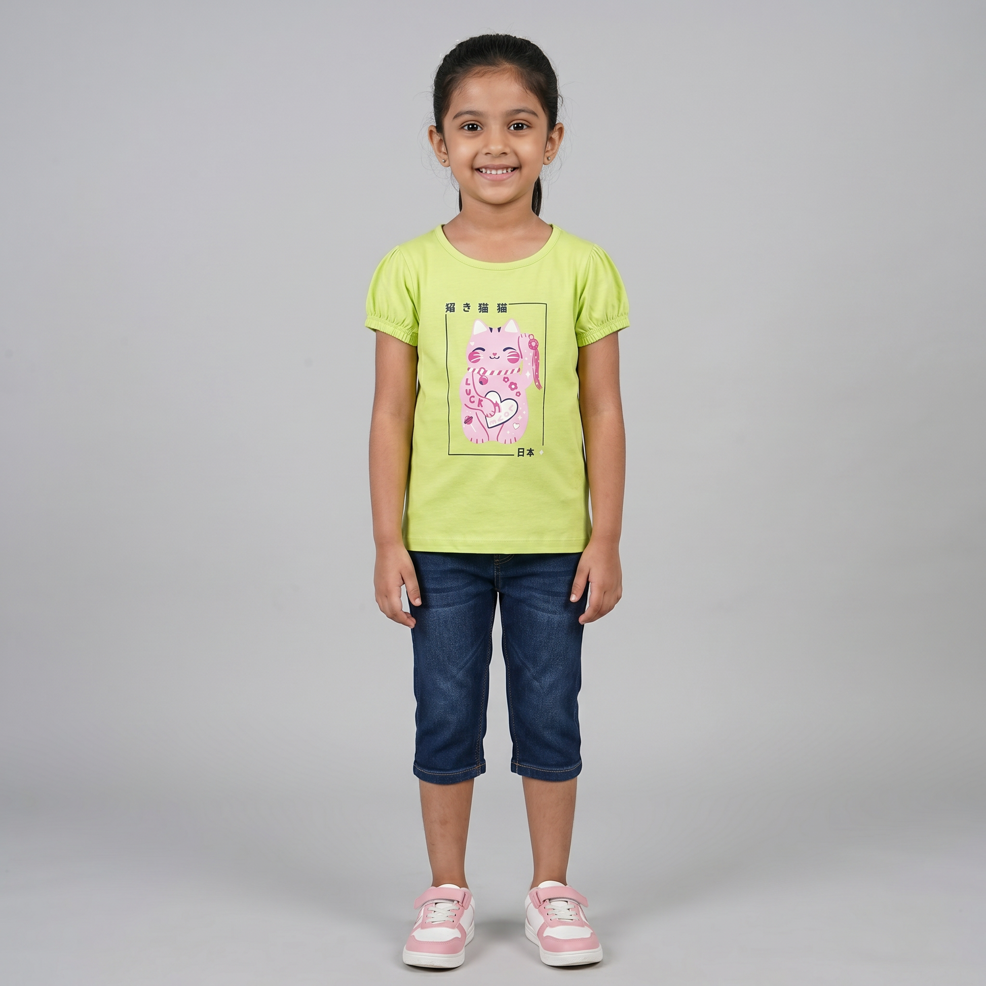 Girls Cotton Crew Neck Graphitee