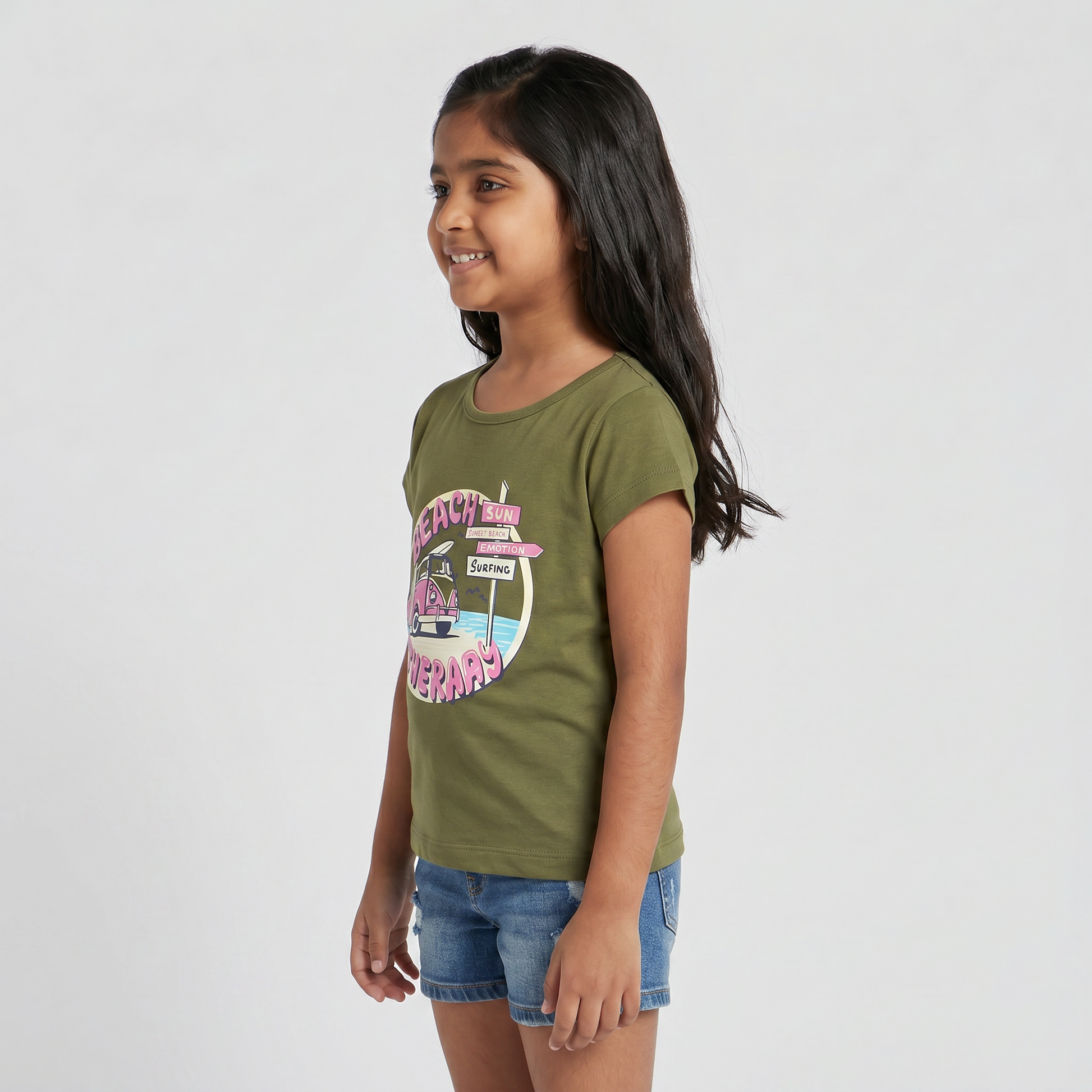 Girls Cotton Crew Neck Graphitee
