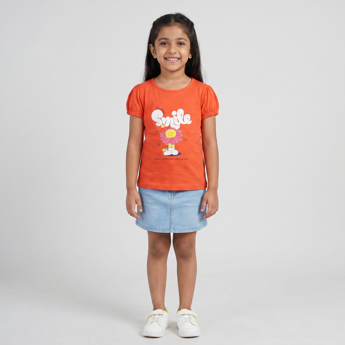 Girls Cotton Crew Neck Graphitee