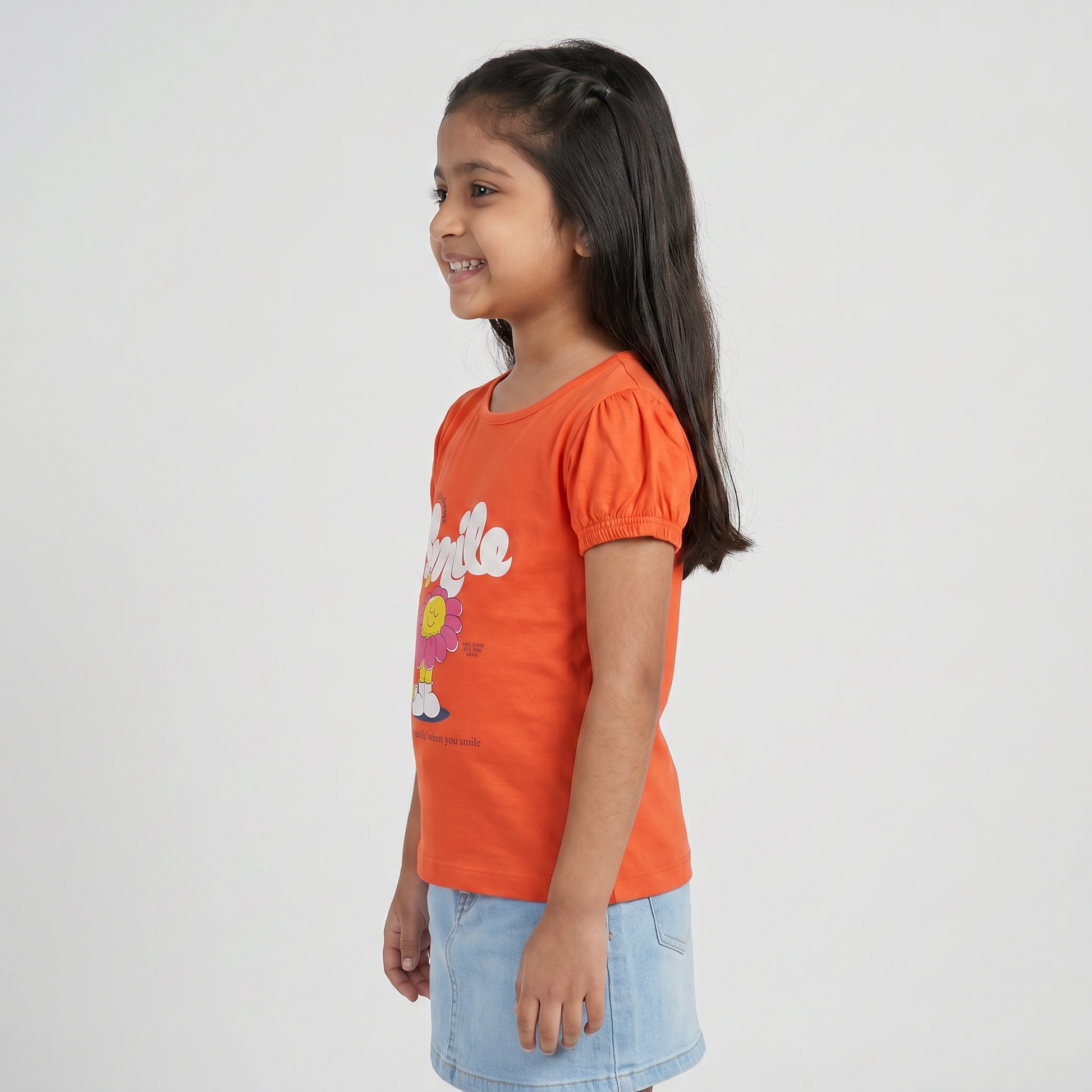 Girls Cotton Crew Neck Graphitee