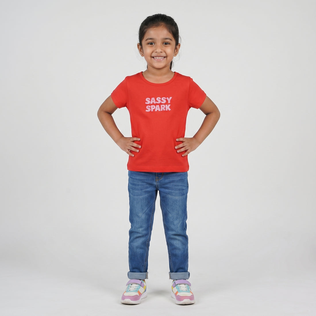 Girls Cotton Crew Neck Graphitee