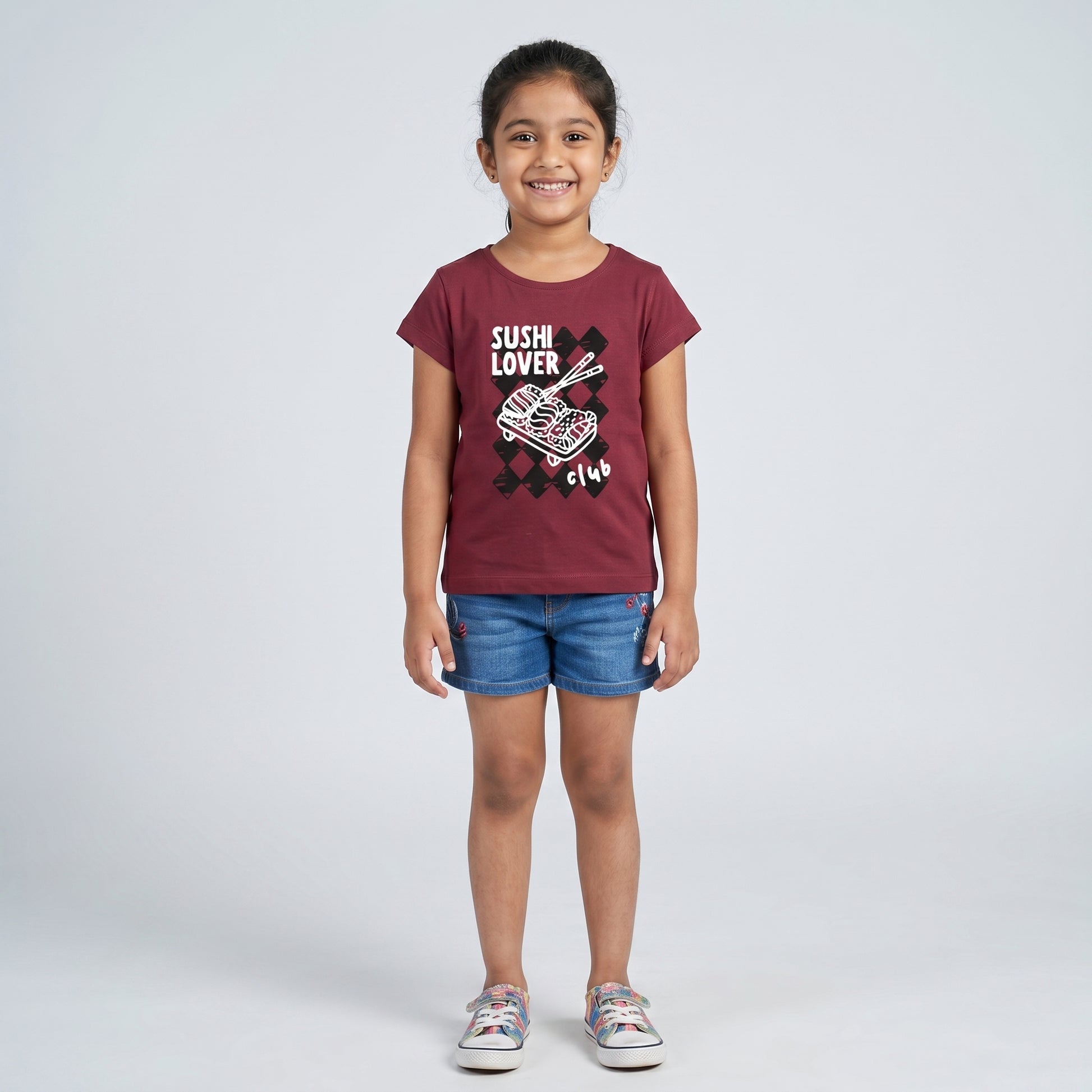 Girls Cotton Crew Neck Graphitee