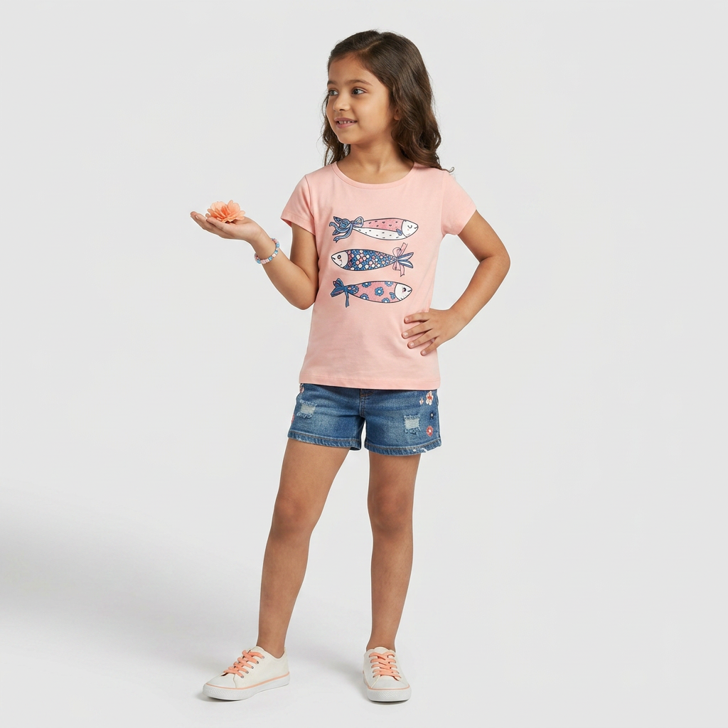 Girls Cotton Crew Neck Graphitee