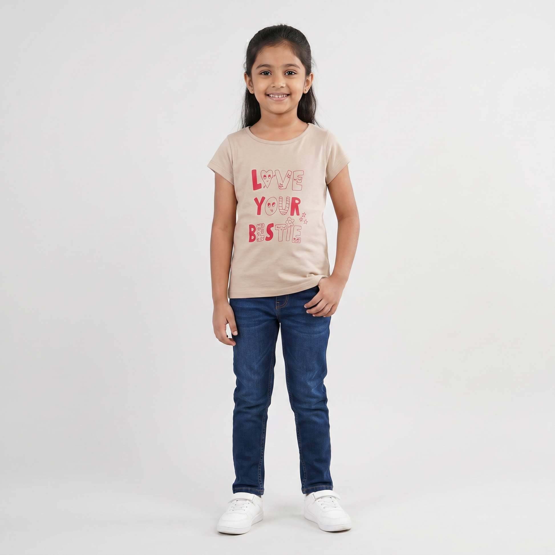 Girls Cotton Crew Neck Graphitee