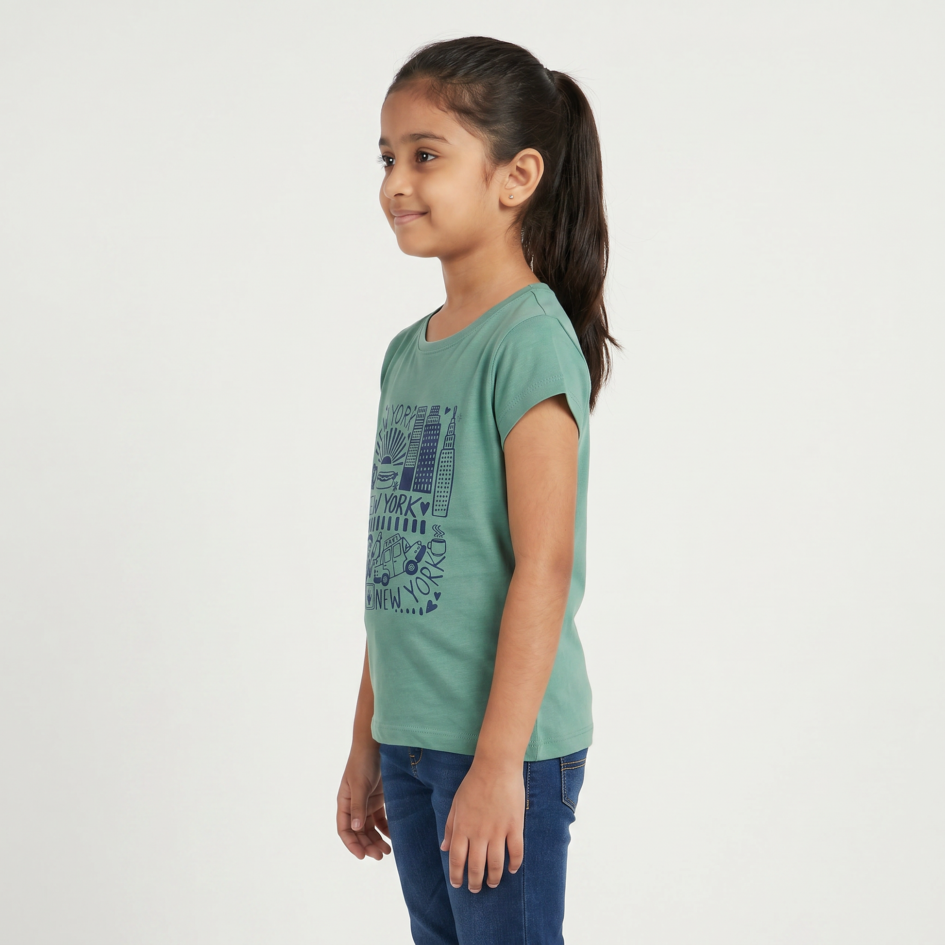 Girls Cotton Crew Neck Graphitee