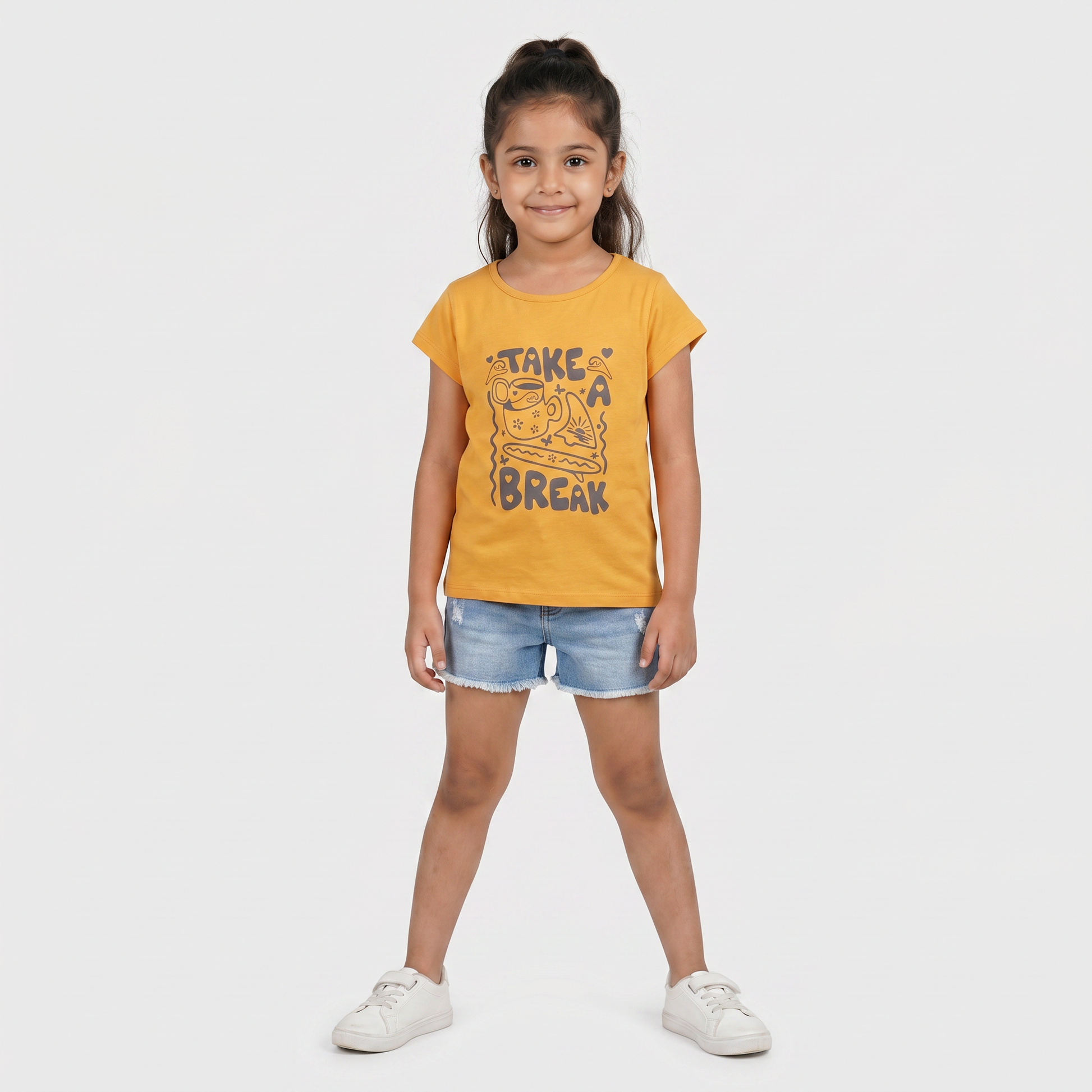 Girls Cotton Crew Neck Graphitee