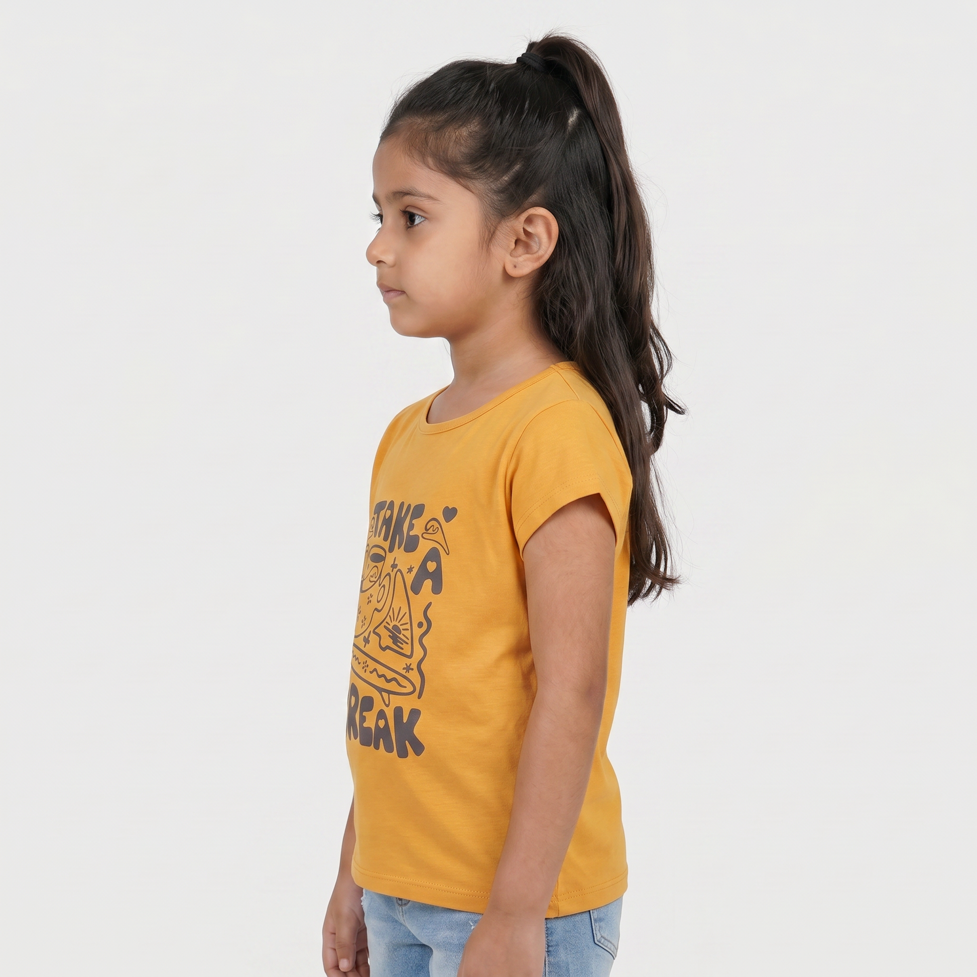 Girls Cotton Crew Neck Graphitee