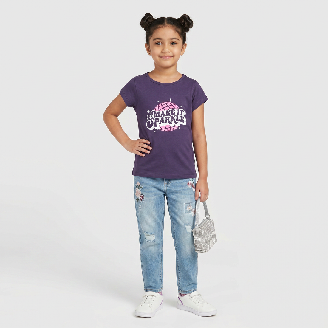 Girls Cotton Crew Neck Graphitee
