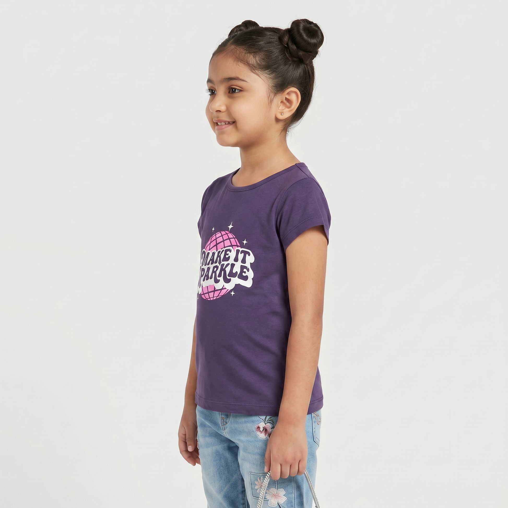 Girls Cotton Crew Neck Graphitee