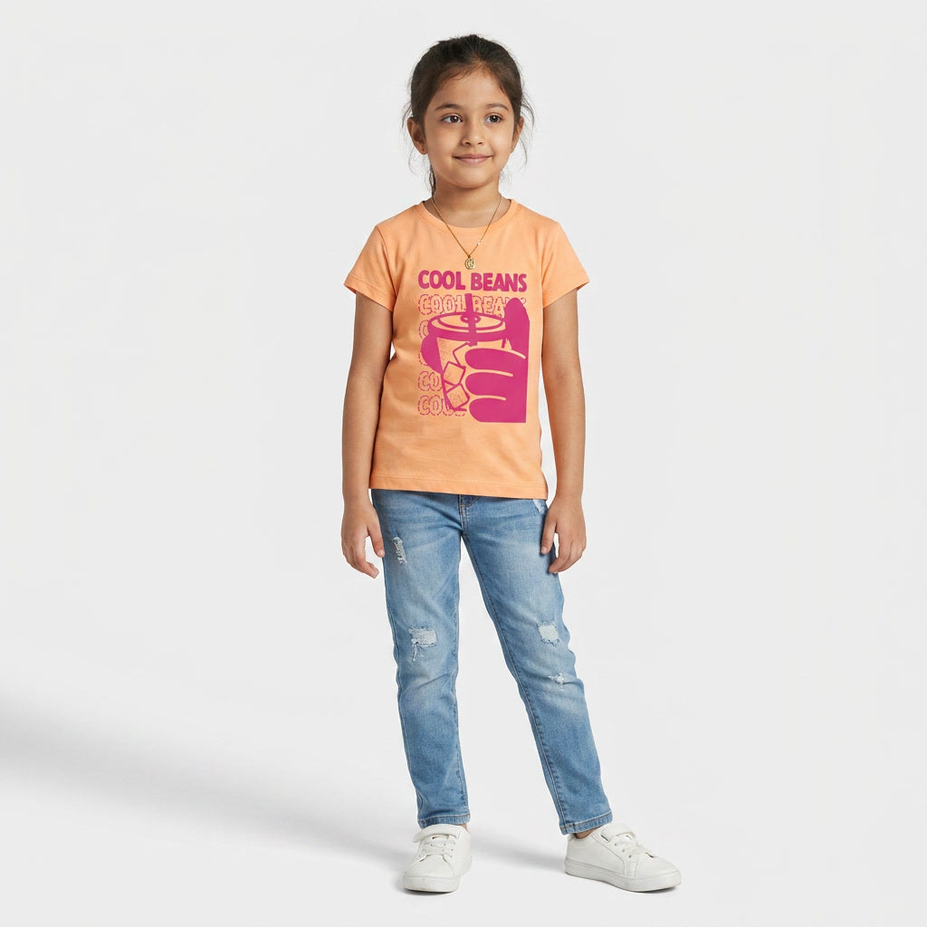 Girls Cotton Crew Neck Graphitee