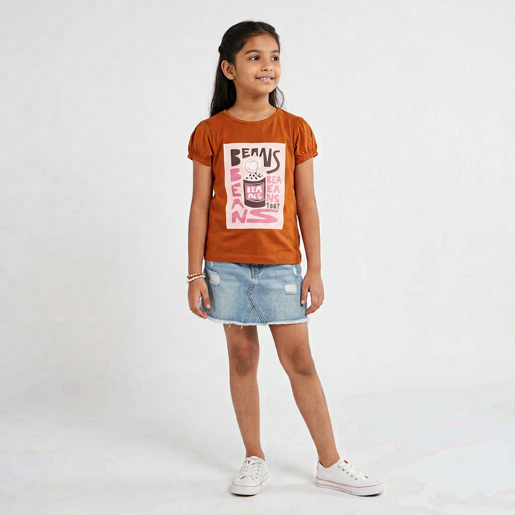 Girls Cotton Crew Neck Graphitee