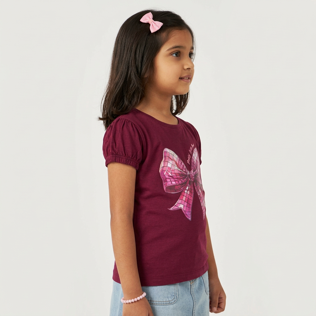 Girls Cotton Crew Neck Graphitee