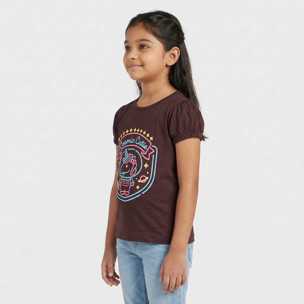 Girls Cotton Crew Neck Graphitee