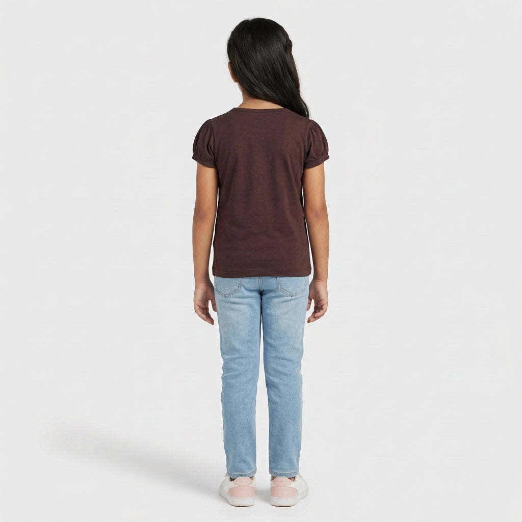 Girls Cotton Crew Neck Graphitee