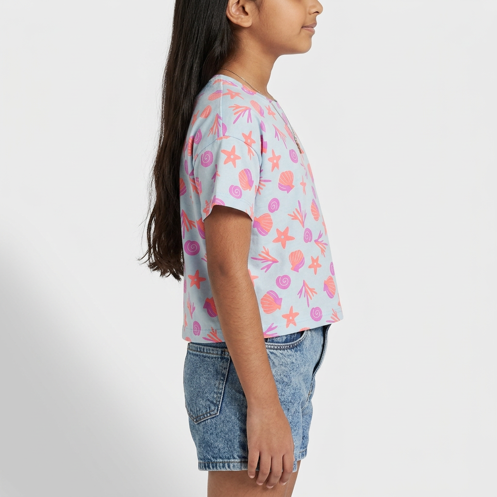 Girls Cotton Crew Neck Graphitee