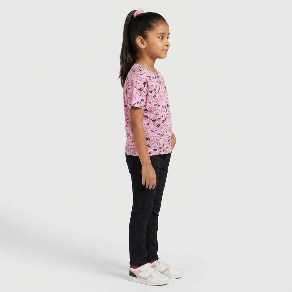 Girls Cotton Crew Neck Graphitee