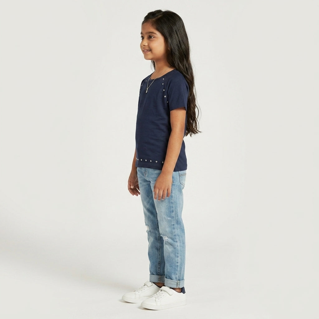 Girls Cotton Crew Neck Graphitee