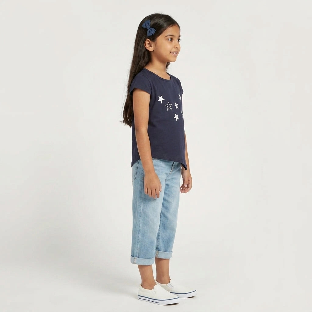 Girls Cotton Crew Neck Graphitee