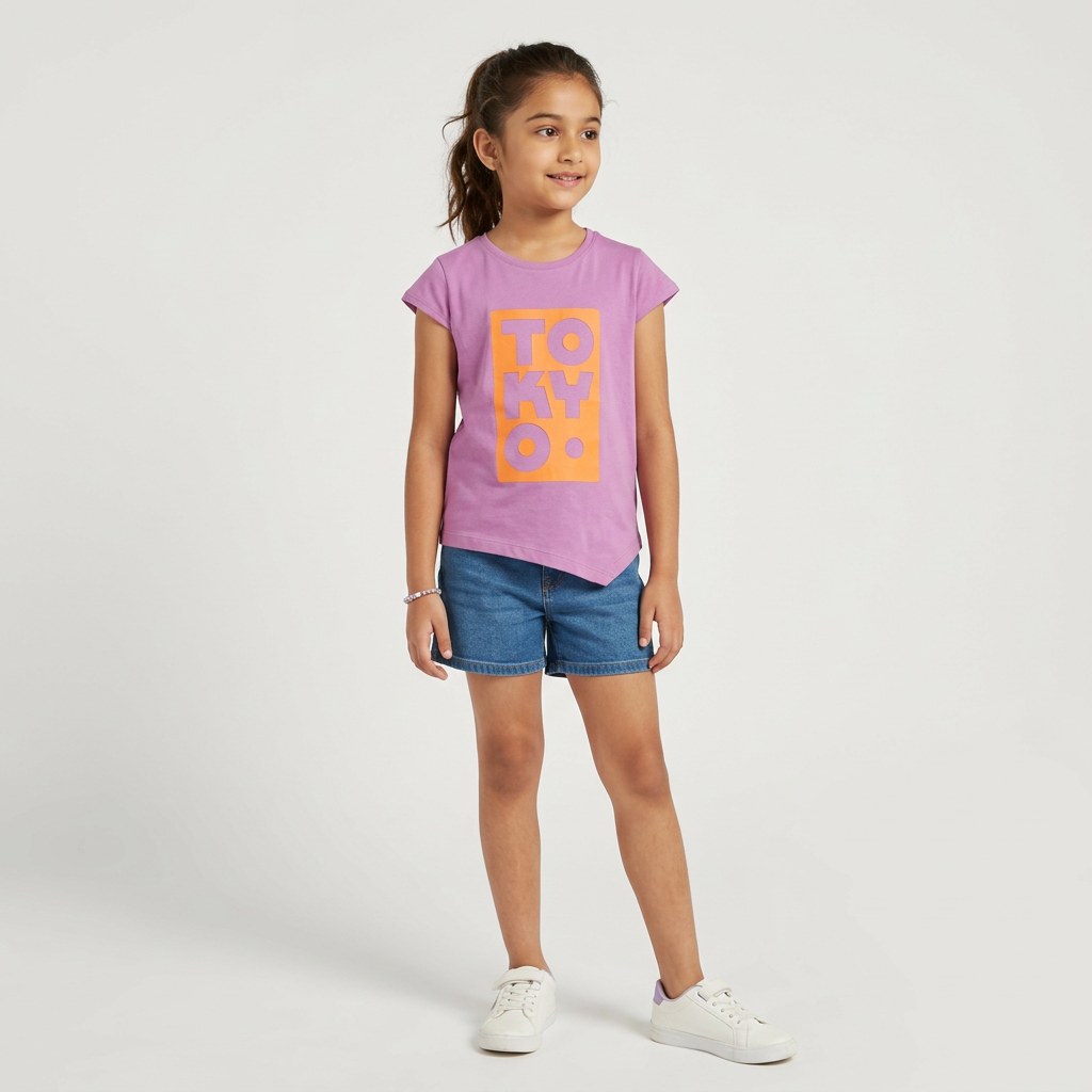 Girls Cotton Crew Neck Graphitee