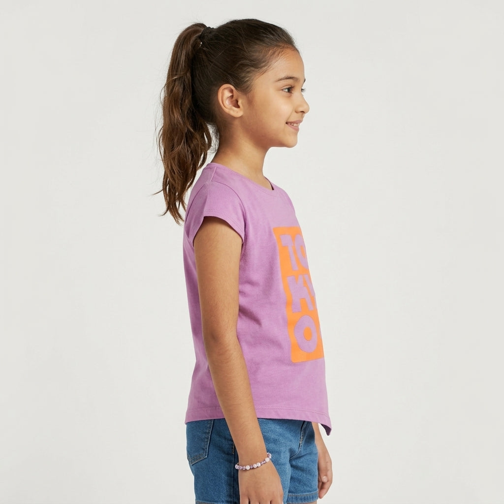 Girls Cotton Crew Neck Graphitee