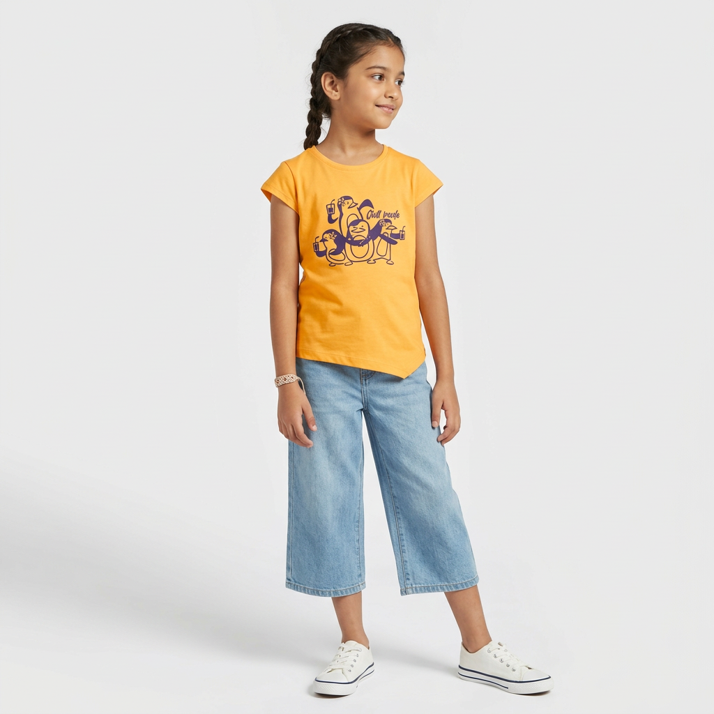 Girls Cotton Crew Neck Graphitee