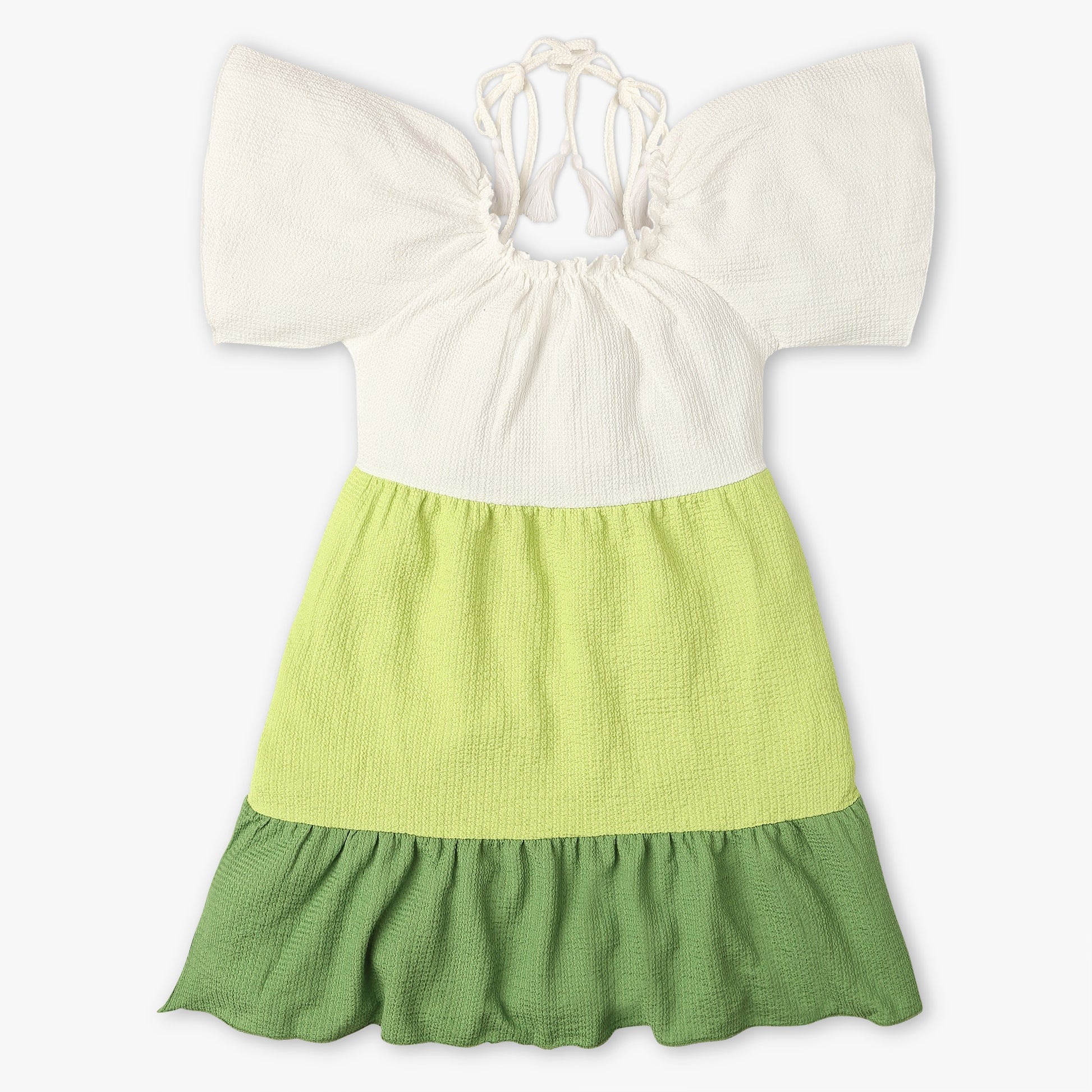 Girls Regular Fit Cut and Sew Square Neck Short Sleeve Dress