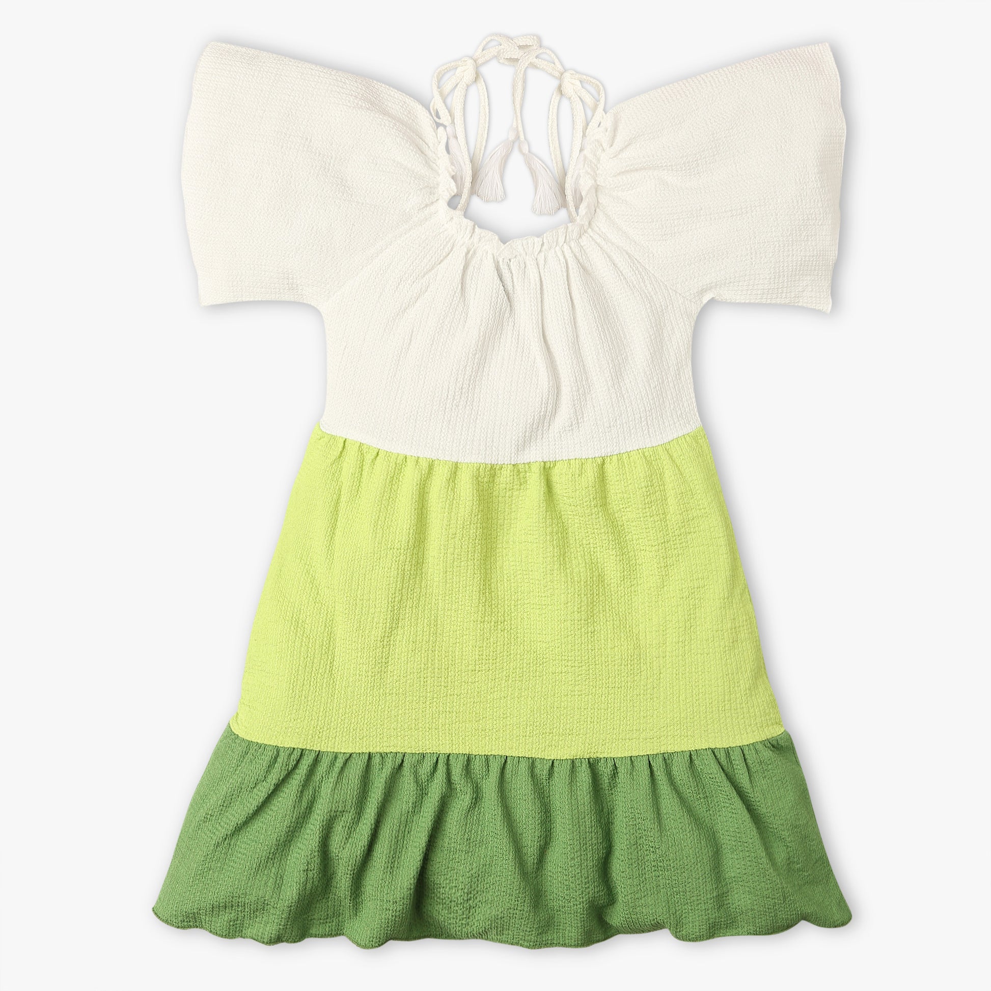 Girls Regular Fit Cut and Sew Square Neck Short Sleeve Dress