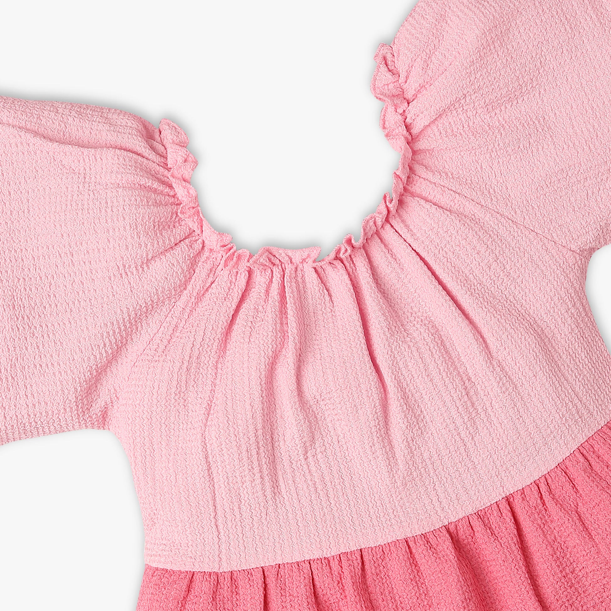 Girls Regular Fit Cut and Sew Square Neck Short Sleeve Dress