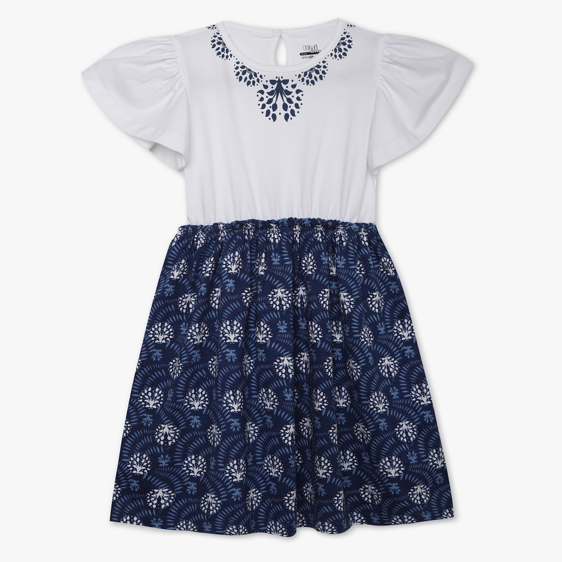 Girls Regular Fit Printed Crew Neck Dress