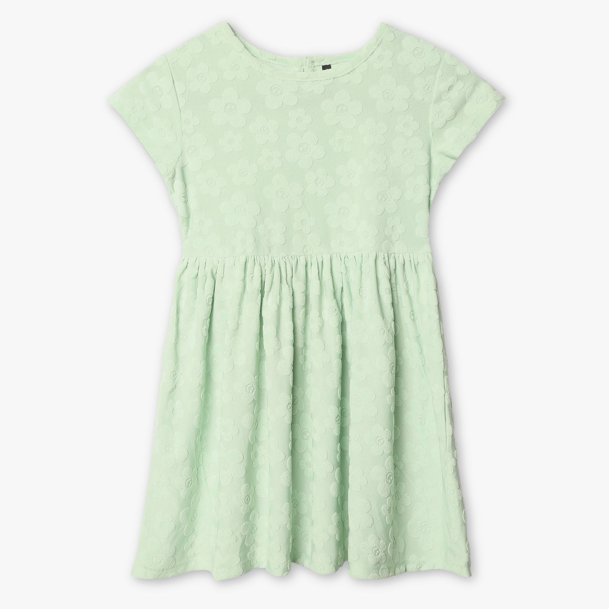 Girls Regular Fit Jacquard Scoop Neck Short Sleeve Dress