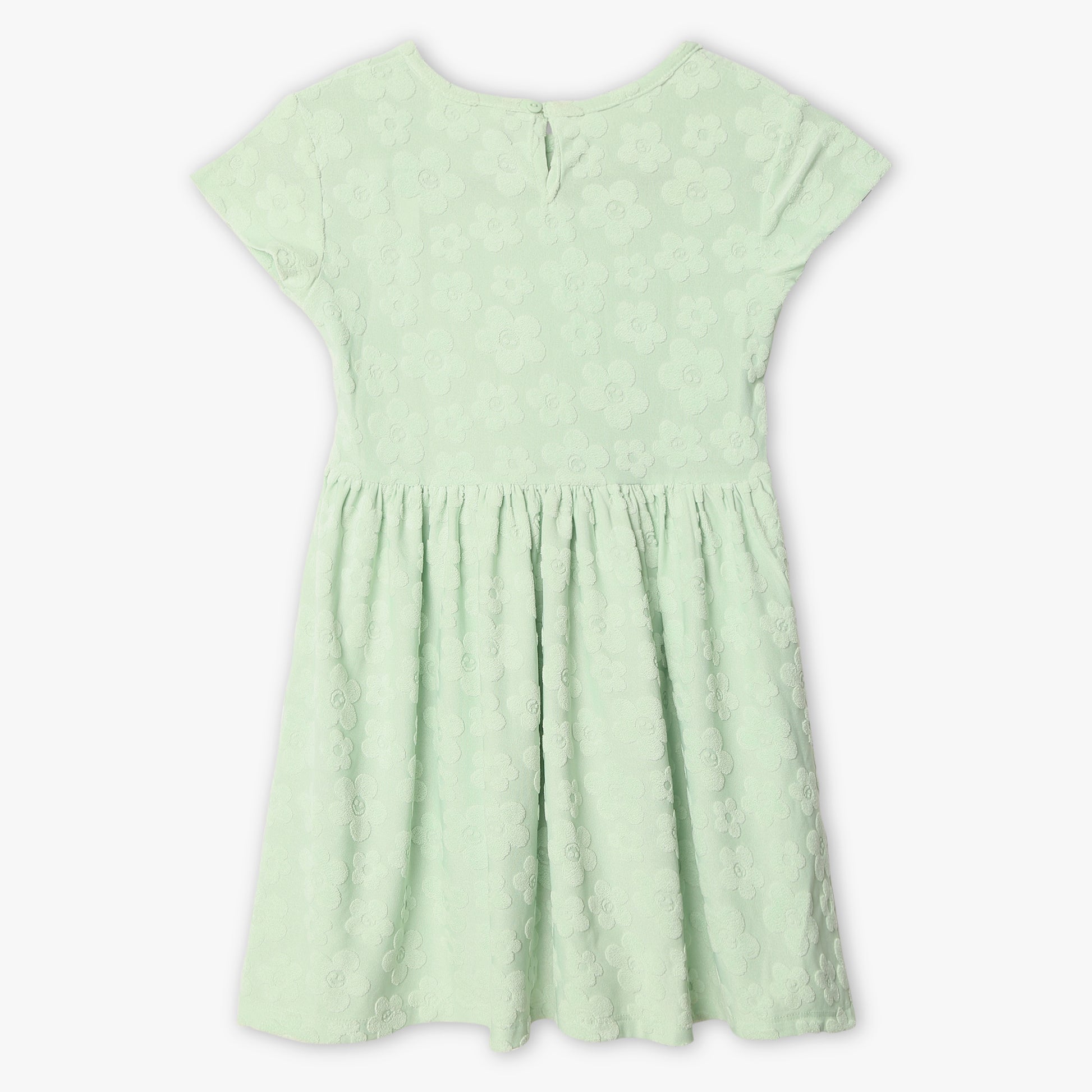 Girls Regular Fit Jacquard Scoop Neck Short Sleeve Dress