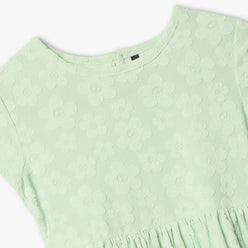 Girls Regular Fit Jacquard Scoop Neck Short Sleeve Dress